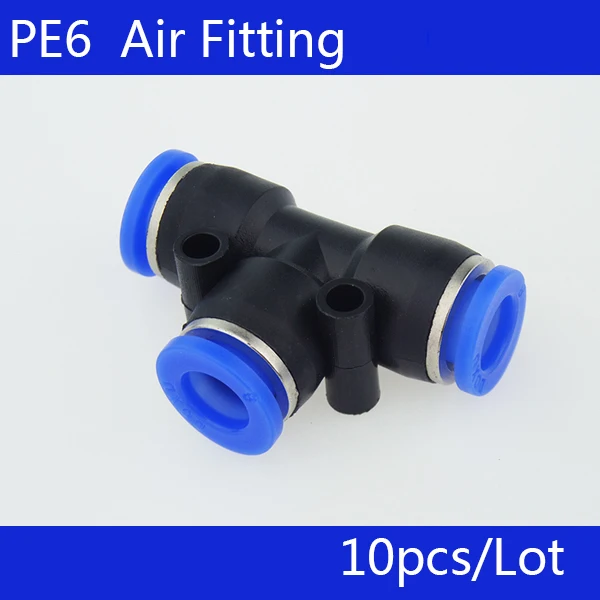 

PE6 Free shipping HIGH QUALITY 10Pcs PE6 Pneumatic 6mm to 6mm One Touch End T Connector Quick Fittings