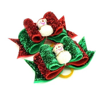 

Hot Christmas Pet Dog Hair Rubber Band Rope Rhinestones Ribbon Bow Hair Grooming Pet Supplies Accessories Christmas Decorations