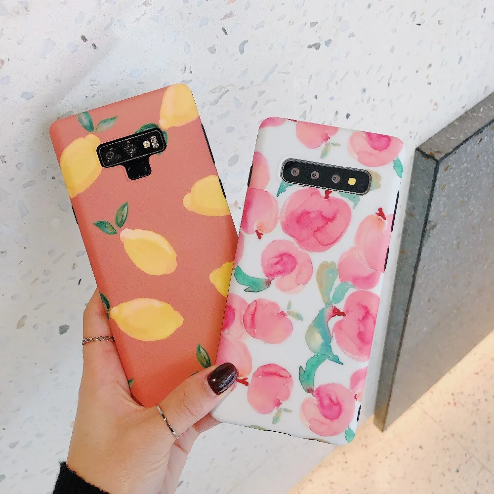 

For Samsung Galaxy S7 Edge S8 Plus S9 Plus S10 Plus S10 Lite note8 note9 Korea Cute Fruit peach lemon Matte Soft IMD Case