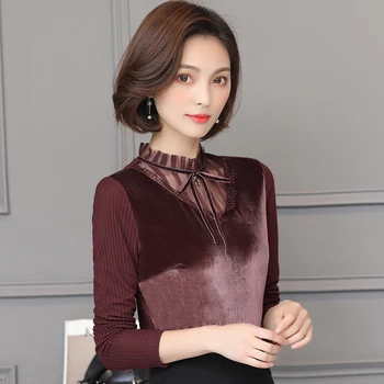

Autumn Winter New Blouses For Women Fashion Noveltie Ladies Tops Patchwork Bow Blusa Feminina Elegant Wild Thin Women's Shirts