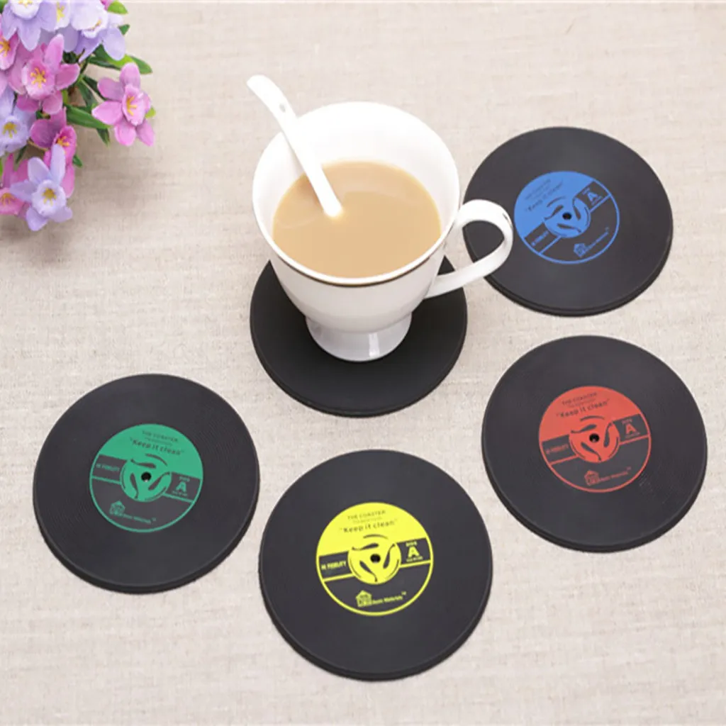 

CD Records Shape Placemat Kitchen Party Bar Cup Mat Pad Table for Coffee Tea Drinks Silicone Coaster Creative Cup Holder