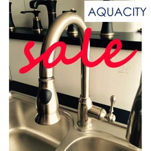 Free Shipping AQUACITY| Pull Down with 2 Function with on-off button Spray Brushed Nickel Kitchen Faucet