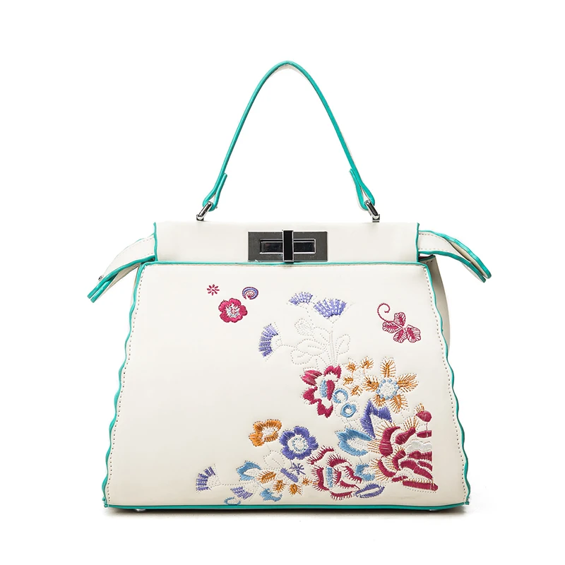 2017 new arrived fashion women handbags retro National Embroidery shoulder bags pu leather lock chain crossbody