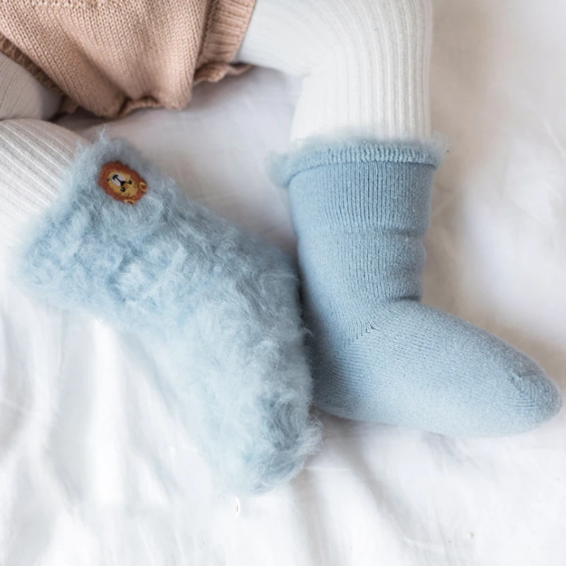 New 3D Embroidery Cartoon Infant Baby Socks Winter Newborn Thick Warm Baby Socks Middle Tube Girls Boys Socks Shoes Baby