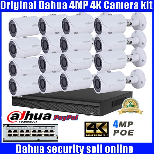 

DAHUA 4K NVR4232-16P-4K Network IP Camera system with DAHUA IPC-HFW1420S 4MP H.264 Full HD WDR Network Small IR Bullet IP Camera