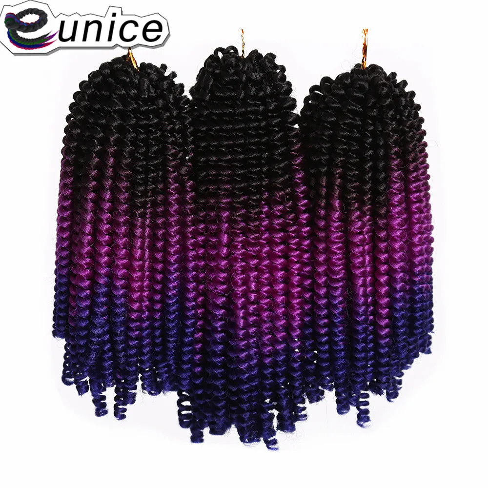 

Spring Twist Crochet Braids Hair Extensions 8inch 30Strand/pack 3Tone T1B/Rose Red/Purple Colorful Nubian Twist Synthetic Hair