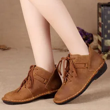 Handmade Flat Shoes Genuine Leather Lace up Oxford Shoes Vintage Burnish Leather Moccasins Ladies Flats (985)