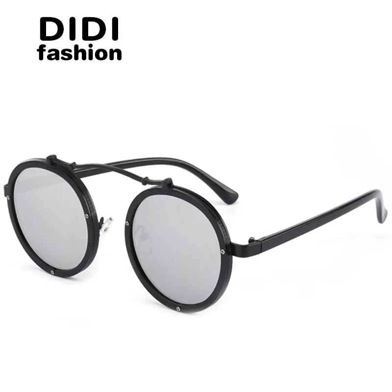 DIDI круглые стимпанк Солнцезащитные очки для женщин и мужчин плоский верх металлическая оправа Круглые линзы очки в стиле хиппи леди розовые оттенки Lunette U684 - Цвет линз: C6 Black Frame