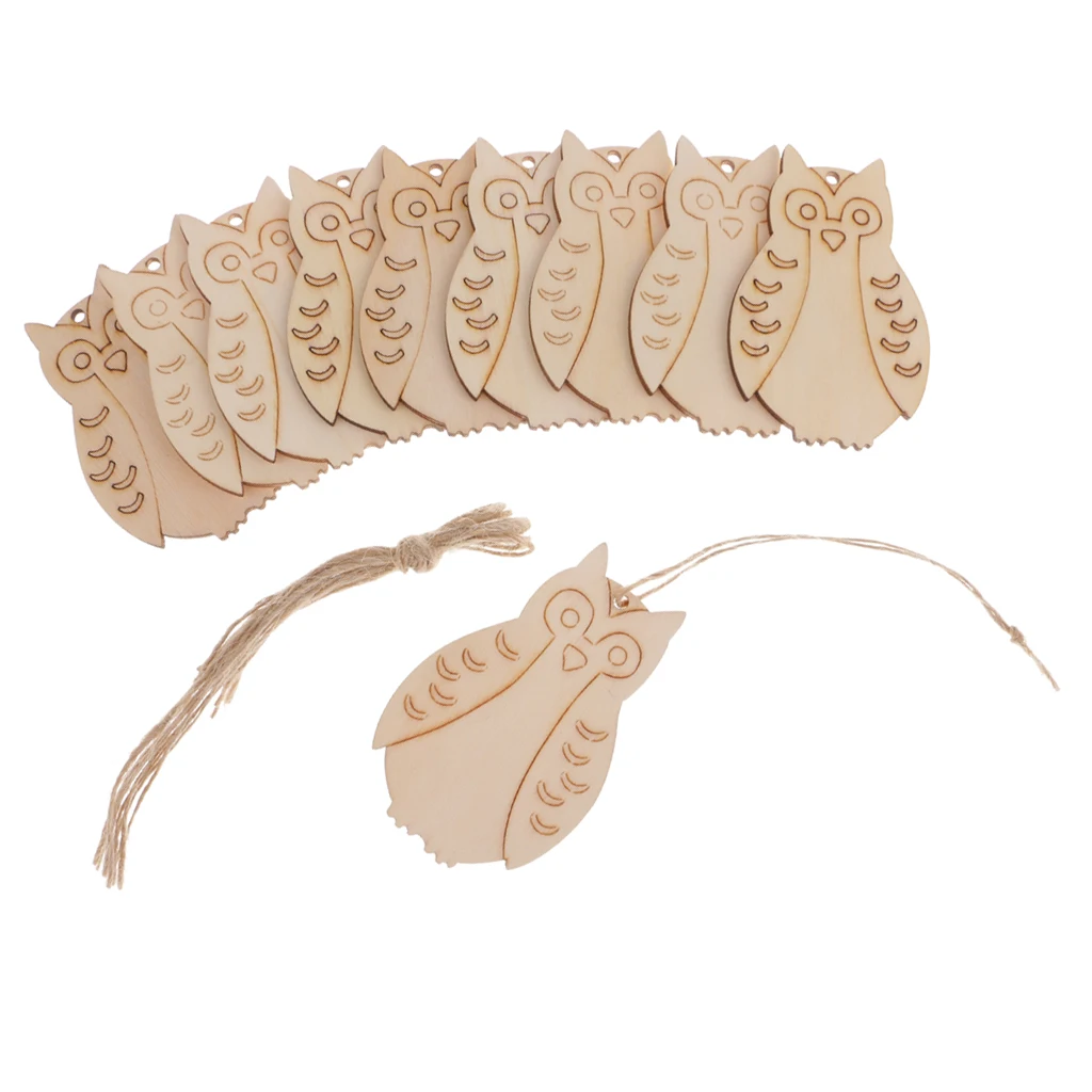 

10pcs Wooden Owl Shape Pendents hanging Ornaments Wedding Birthday Party Decoration Gift Wood Tag