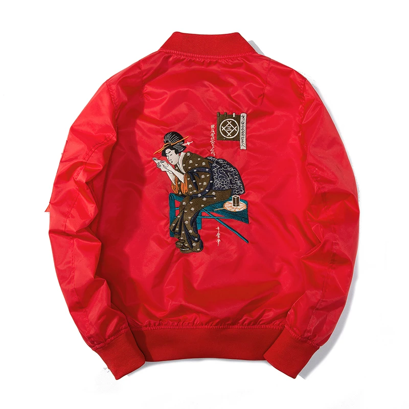 

2017 New Autumn Geisha Embroidery Japan Style Bomber Jacket Men