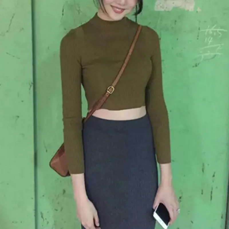 

Vintage Sexy Crew neck Short Sweater Pullovers kleding jerseis mujer pull femme tight Knitted Jumpers Knitwear 3 colors