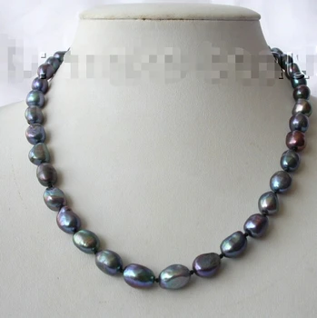 

shipping>>>>stunning 11mm baroque black freshwater cultured pearl necklace h104