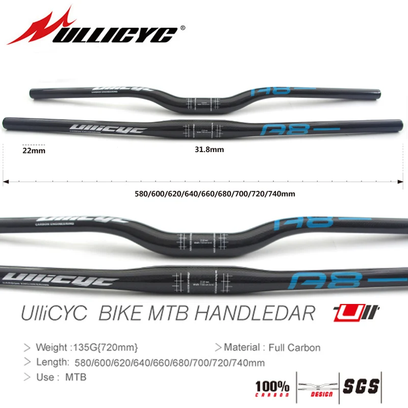 

Ullicyc 2019 Trend A8-(Blue)Mountain Bike Full Carbon Handlebar (Flat/Rise)31.8*580/600/620/640/660/680/700/720/740mm free ship