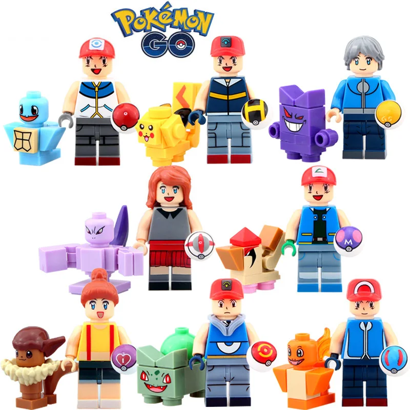 

8pcs Pokemon Go Ash Ketchum May Tracey Sketchit MAX Pikachu Charmander Bulbasaur Building Blocks Minifigures Kids Toys