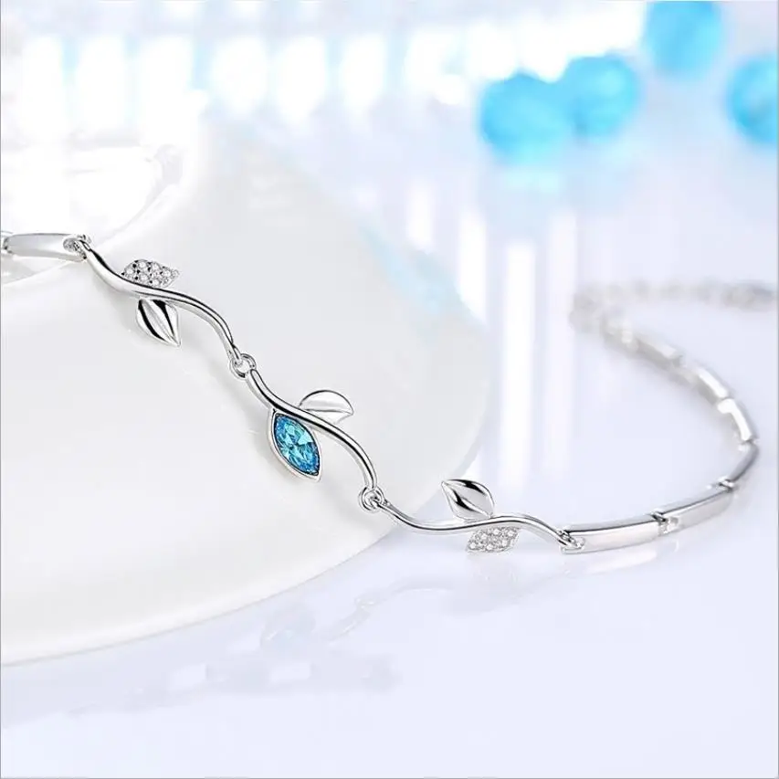 Everoyal Мода синий кристалл в форме листика браслеты для девочек ювелирные изделия Модные женские браслеты из серебра 925 пробы Женские аксессуары хит