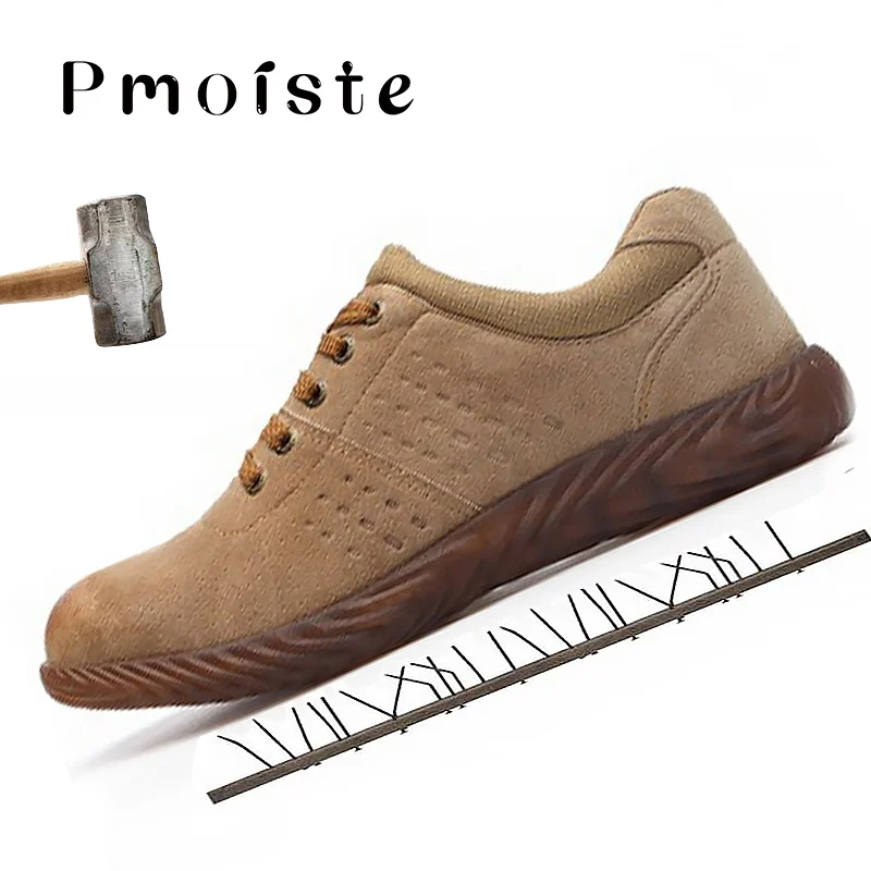 

Large Size 45-46 Air Mesh Breathable Men Safety Shoes Summer Lace Up Soild Rubber Working Sneakers Male