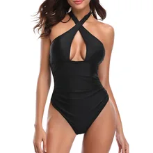 Сексуальный купальник с бретелькой через шею, Цельный купальник, контроль живота, купальник без спинки, женский купальник, трикини, W9347