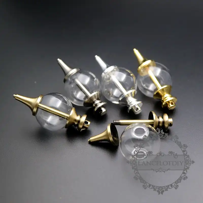6pcs 20mm glass ball in screwed seal raw brass,silver,bronze,antiqued silver vial pendant DIY glass dome bottle charm supplies 1800257