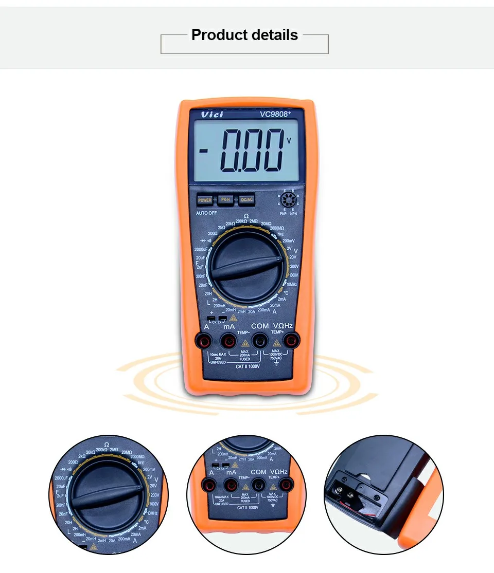 ЖК-дисплей Цифровой мультиметр Электрический измеритель индуктивности Res cap Freq Temp AC/DC Омметр тестер индуктивности Vici VC9808