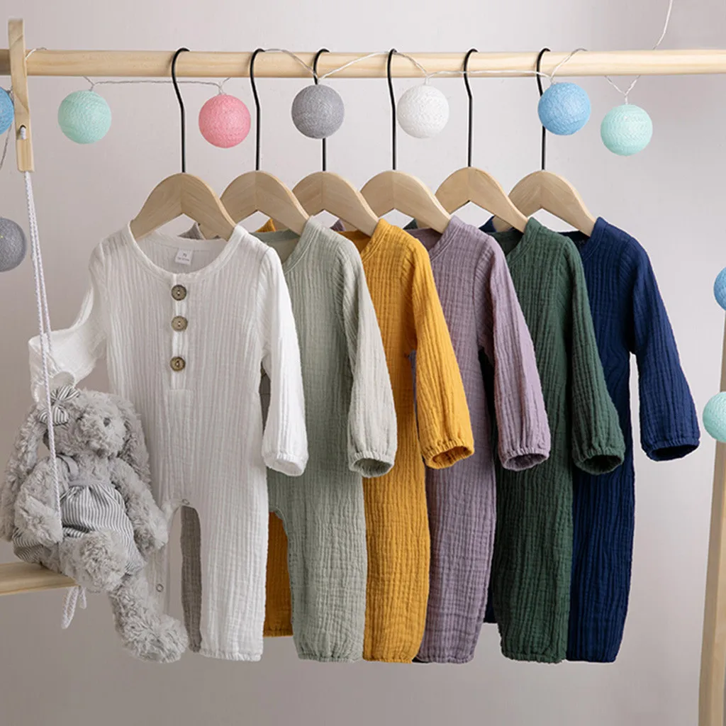 신생아 아기 소녀 소년 rompers 아마 리넨 솔리드 유아 유아 점프 슈트 복장 의류 가정 용품