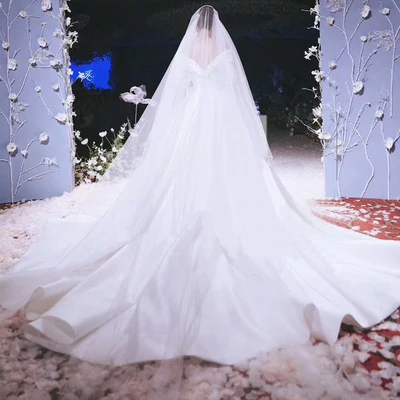 Real Photo White/Ivory Two Layer Wedding Veil 3.5m Ribbon Edge Mantilla Bridal Veil Of Bride Wedding Accessories Veu De Noiva 45 bridal veil