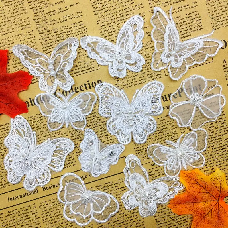 Buy 5/10pcs Organza Rhinestone Butterfly Embroidered