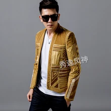 Настоящие роскошные мужские вышитые геометрические события/сценическое представление короткий смокинг куртка/сценическое представление/Азиатский размер