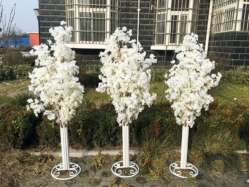 

5 pcs/lot 5ft Height white Artificial Cherry Blossom Tree Roman Column Road Leads For Wedding decor Mall Opened Props