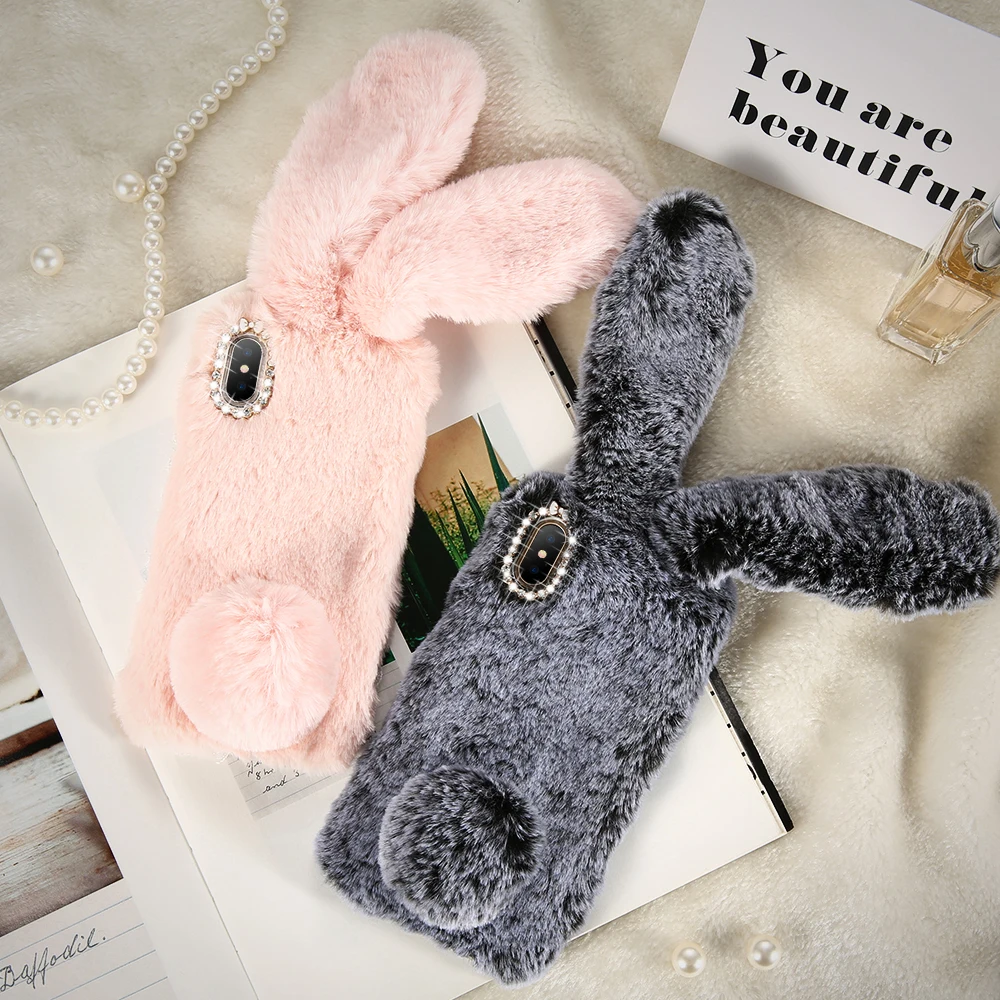 

CASEIER Rabbit Hair Case For iPhone X XR Xs Max Cute Fluffy Fur Phone Case For iPhone 6 6S Plus 7 8 Plus 5S 5C SE 5 Cover Conque