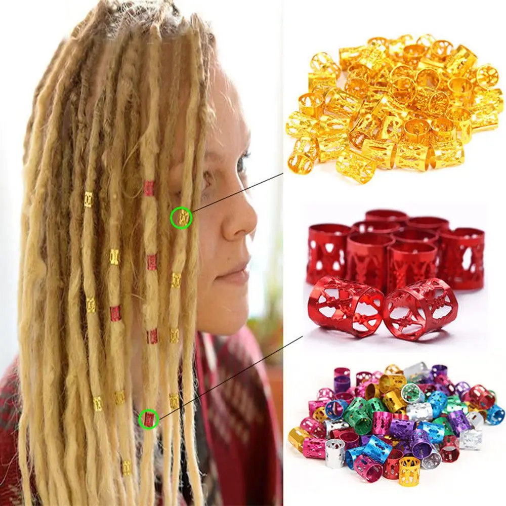 

40/50pcs Mixed Beads Adjustable Hair Braids Dreadlock Beads Adjustable Hair Braid Rings Cuff Clips Tubes Jewelry