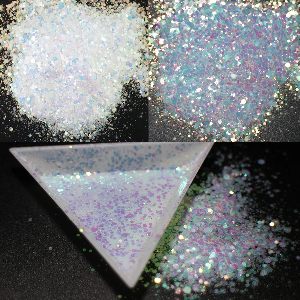 

10g/pack, Mix Sizes Hexagons Iridescent Sequins, Light Change Purple Colors Shining Slices 3D Nail Art Glitters Paillettes