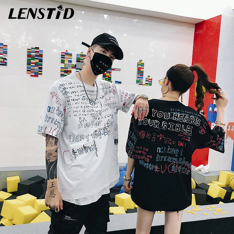 LENSTID граффити печати повседневные футболки летние мужские хип хоп короткий рукав