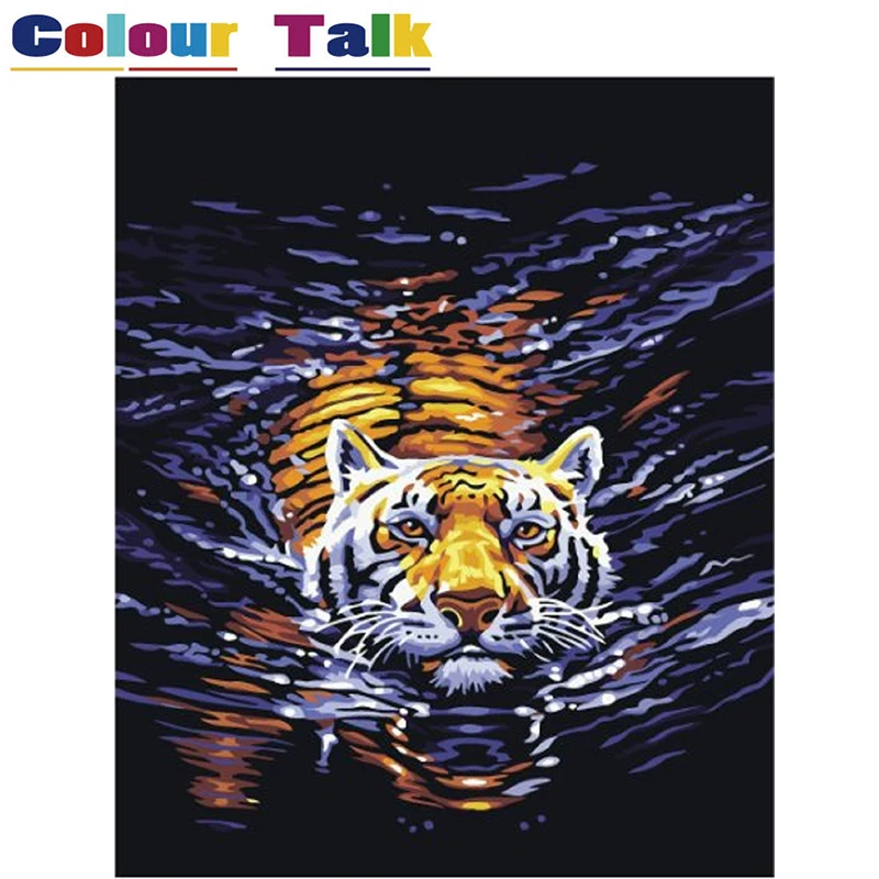 

Oil Painting by Numbers for Living Room Wall Animal Poster Pictures DIY Artwork Coloring by Numbers Home Decor Tiger P-0380