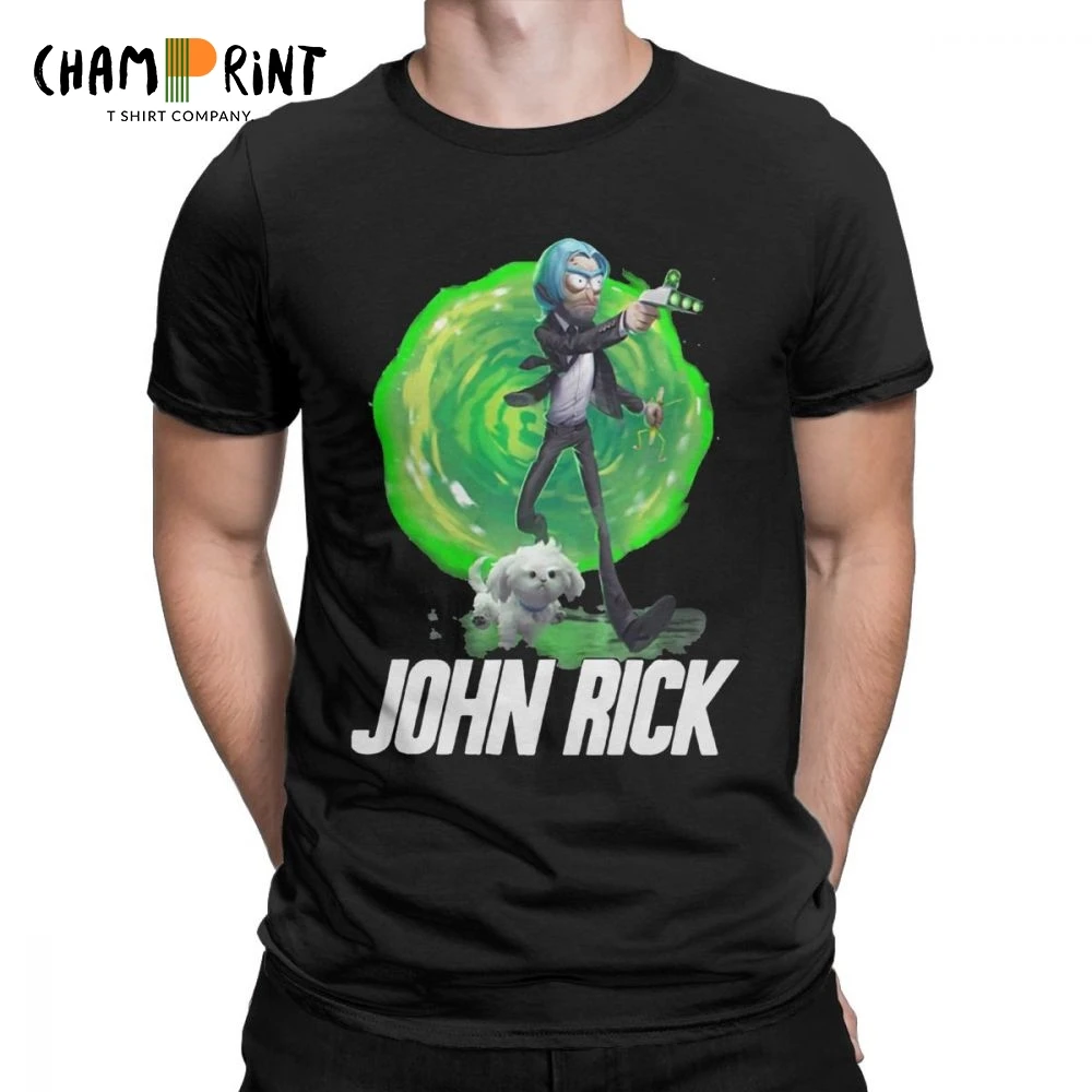 

Novelty John Rick John Wick Rick And Morty T-Shirt for Men Crew Neck Pure Cotton T Shirt Short Sleeve Tee Shirt Printing Clothes