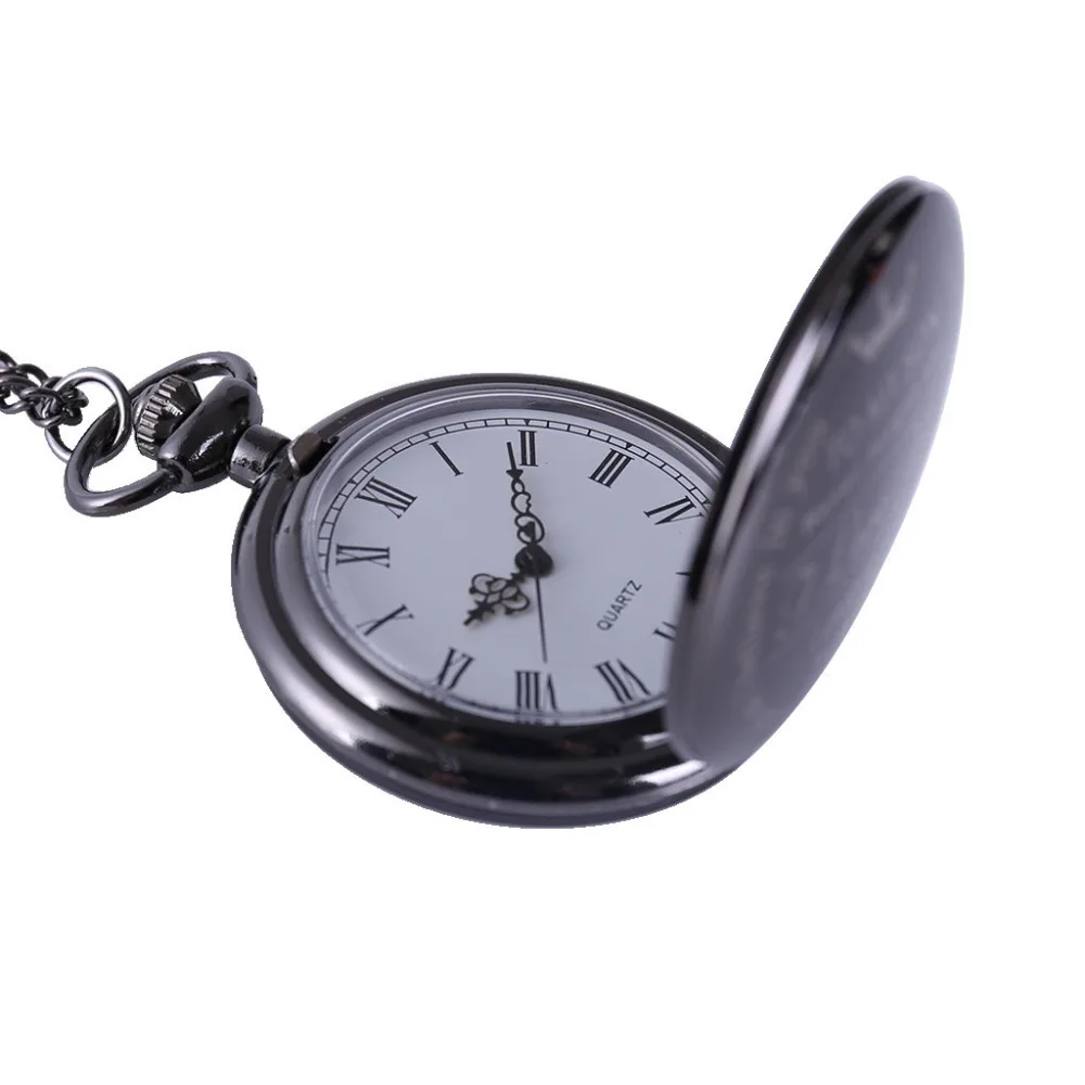 Гладкий черный/серебристый корпус кварцевые карманные часы Полный Охотник Подарочная коробка для женщин и мужчин Fob часы оптом relogio de bolso #4m14