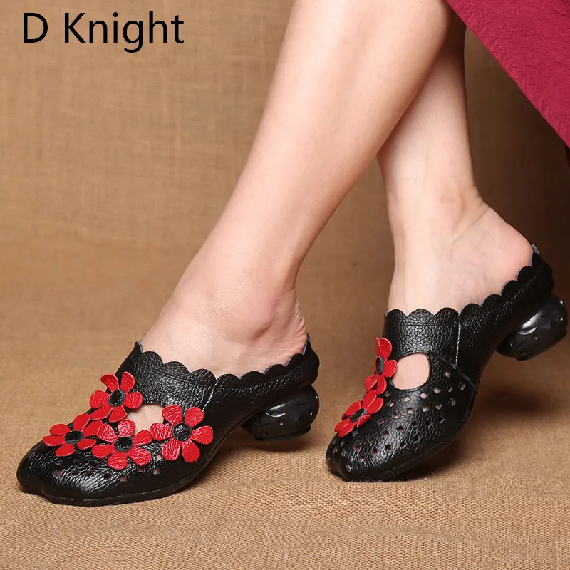 2018 New Summer Vintage High Platform Sandals Women Genuine Leather Slippers Retro Flower Strange Heels Slides Lady Sandal Shoes (15)