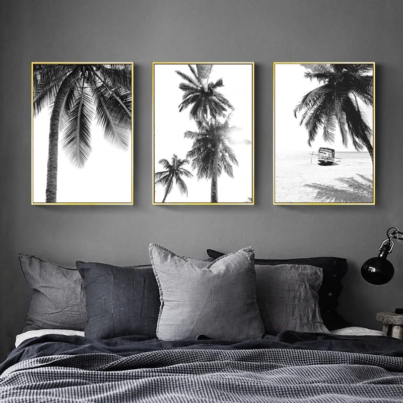 

Black White Tropical Palm Tree Canvas Posters and Prints Minimalist Painting Wall Art Picture Nordic Living Room Home Decor
