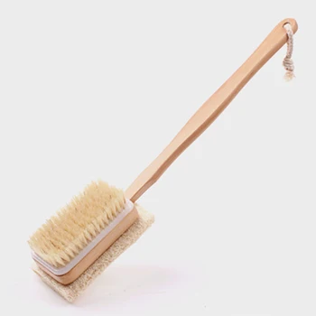 

New Natural Wooden Shower Body Both Sides Bath Brush Wood Handle Massager Soft Bristles Loofah Sponge Bath Shower Spa Scrubber