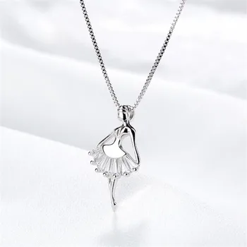 New Exquisite Fashion Korean Popular 925 Sterling Silver Jewelry Temperament Ballerina Girl Crystal Pendant Necklaces XL094