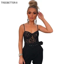 2019 New Spring Women Black Sexy See Through Strap Perspective Mesh Garment Sleeveless V Neck Bodysuit Club Slim Hips Jumpsuit 