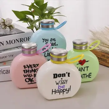 

60 pcs/lot 300ML Flat Paper Cartoon water Bottle Students coffee glass bottle Creative Portable Plastic Gifts