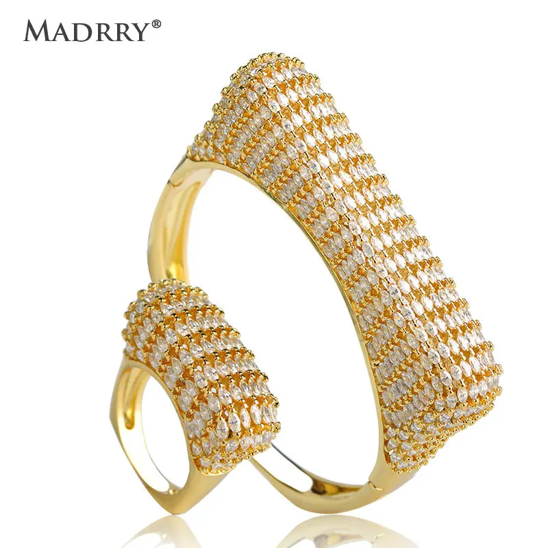 

Madrry Personality Bangle & Ring Jewelry Sets AAA Cubic Zirconia Inlay Copper Metal Women Wedding Accessories Pulseira Joias