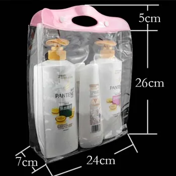 

24X26X7CM Pink Transparent PVC Makeup Bag High Quality Beautician Waterproof Cosmetic Bag Handbag100pcs/lot