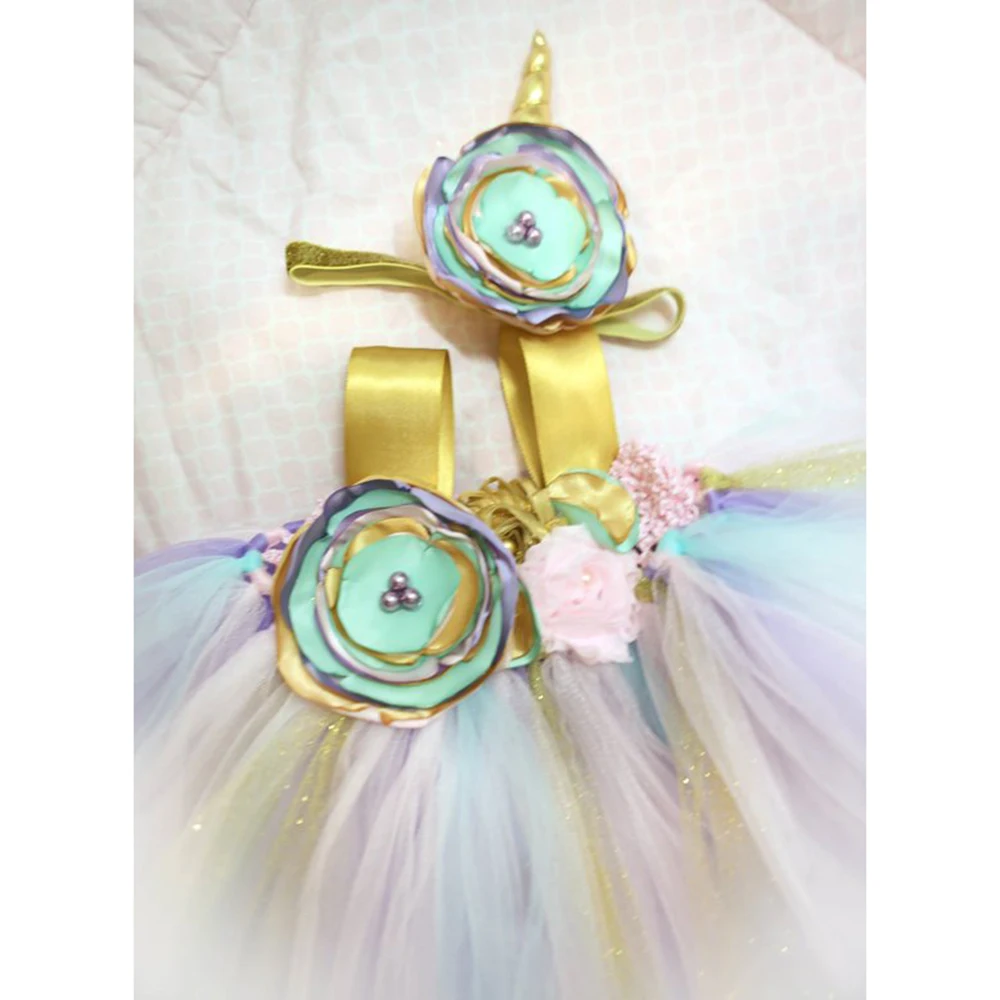 

Cute Unicorn Dress Little Baby Pony Tutu Dress for Girls Ankle Length O-neck Party Dress with Headband Children Vestido Pony 12