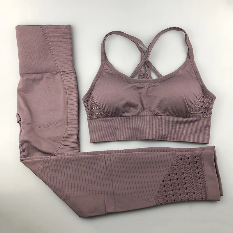 

Seamless Yoga Set Women Fitness Clothing Sportswear Woman Gym Leggings Padded Push-up Strappy Sports Bra 2 Pcs Sports Suits