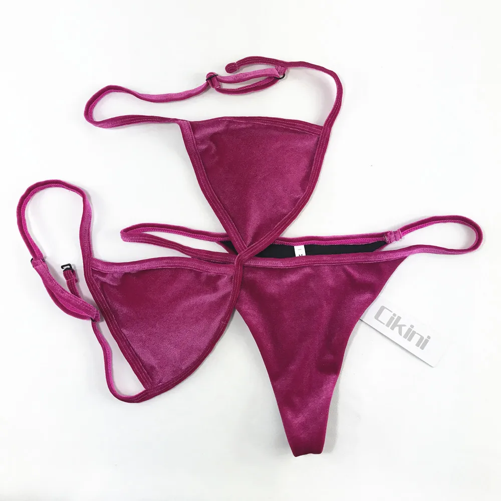 bikini shorts set Velvet Bikini Set 2020 Women Swimsuit Monokini Bodysuit Swimming Suit Bathing Suits Swim Halter Thong Beach Swimwear Cikini bikini set sale