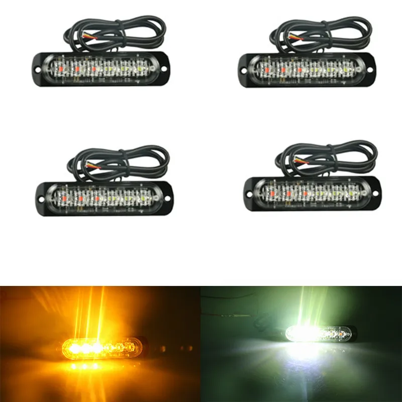 4pc 12 24V Side strobe marker lights Car Truck 6 LED Amber Flashing