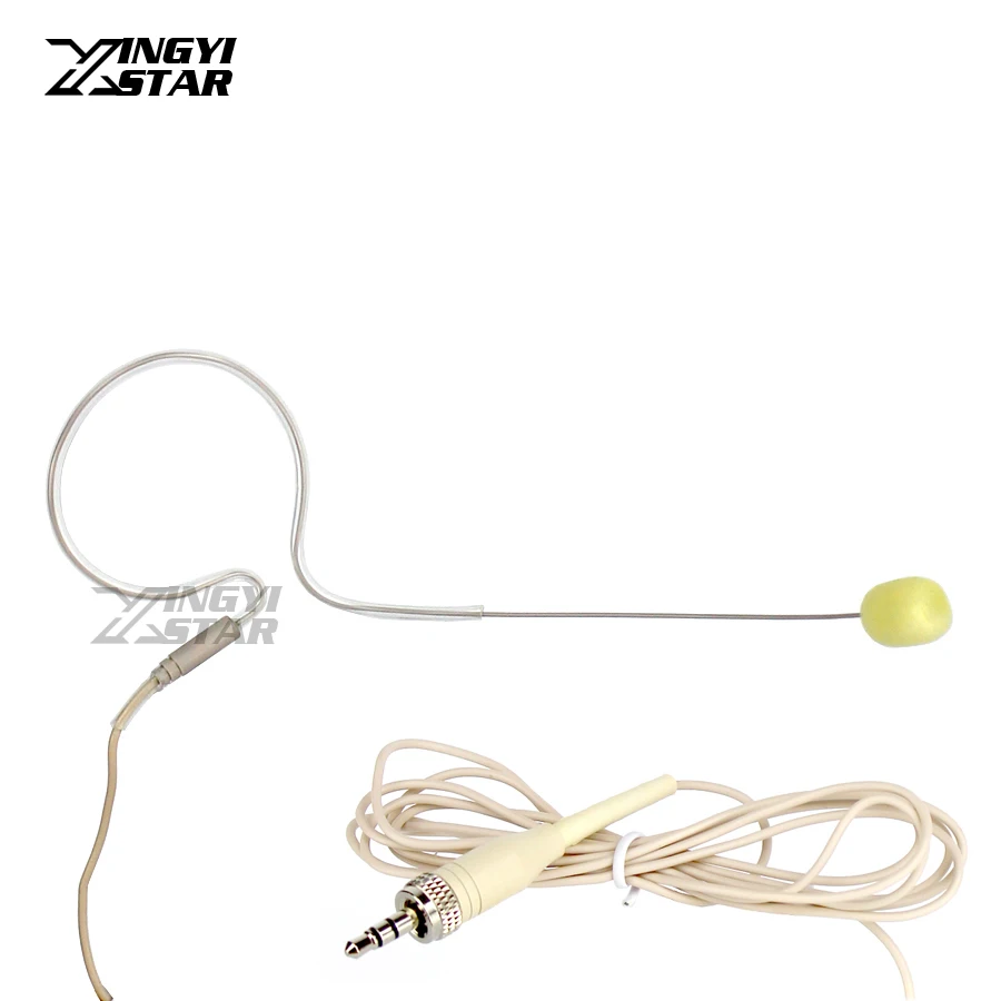 

Beige Wired Single EarHook Headset Microphone 3.5mm Screw Lock Stereo Plug Mic Mike For UHF Wireless System BodyPack Transmitter