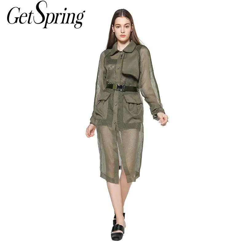 Тренч GetSpring Женский длинное повседневное пальто с ремнем на лето 2019|Плащи и