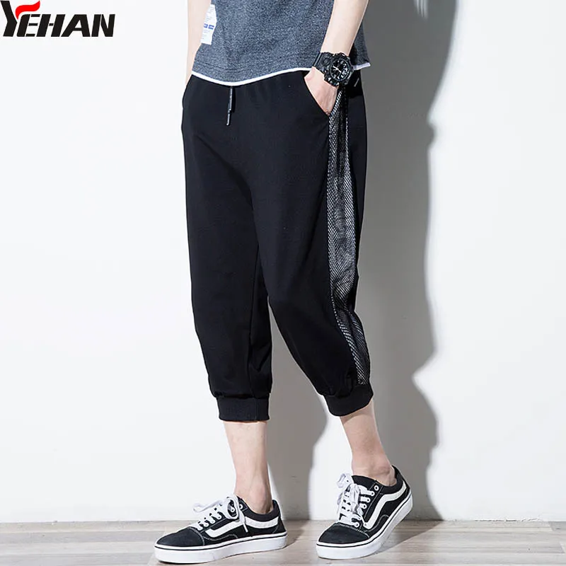 

Yehan Men Cotton Cropped trousers Plus Size Baggy Harem pants Men Black Calf-Length Pants Casual Loose Jogger Men Summe